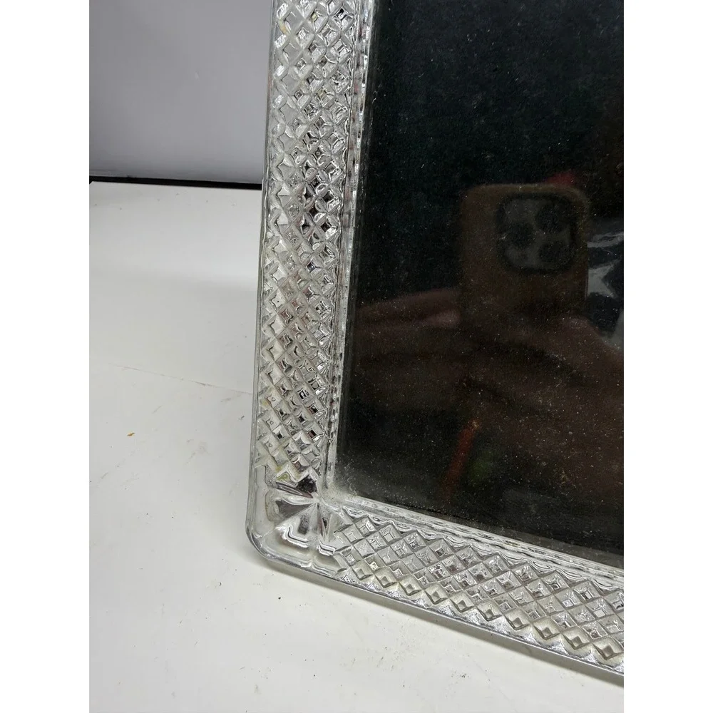 Vintage Diamond Cut Glass Picture Frame 5x7 Tabletop Wall Mount Clear Silver